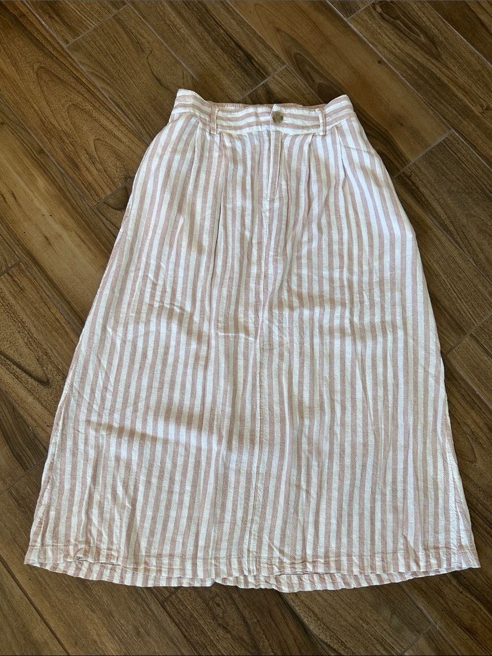 Striped Pink and White cool summer long Skirt  55% linen